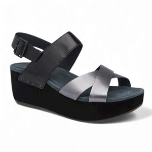 Dansko Stasia Platform Sandals Women’s EU 38 US 7.5 Black Pewter Leather